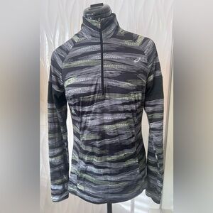 Asics Black and Gray Striped Half-Zip Top, Sz. M